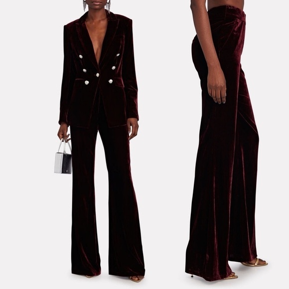 NWT VERONICA BEARD Lebone Flared Velvet Pants Size 10 Dark Red burgandy - Picture 1 of 8